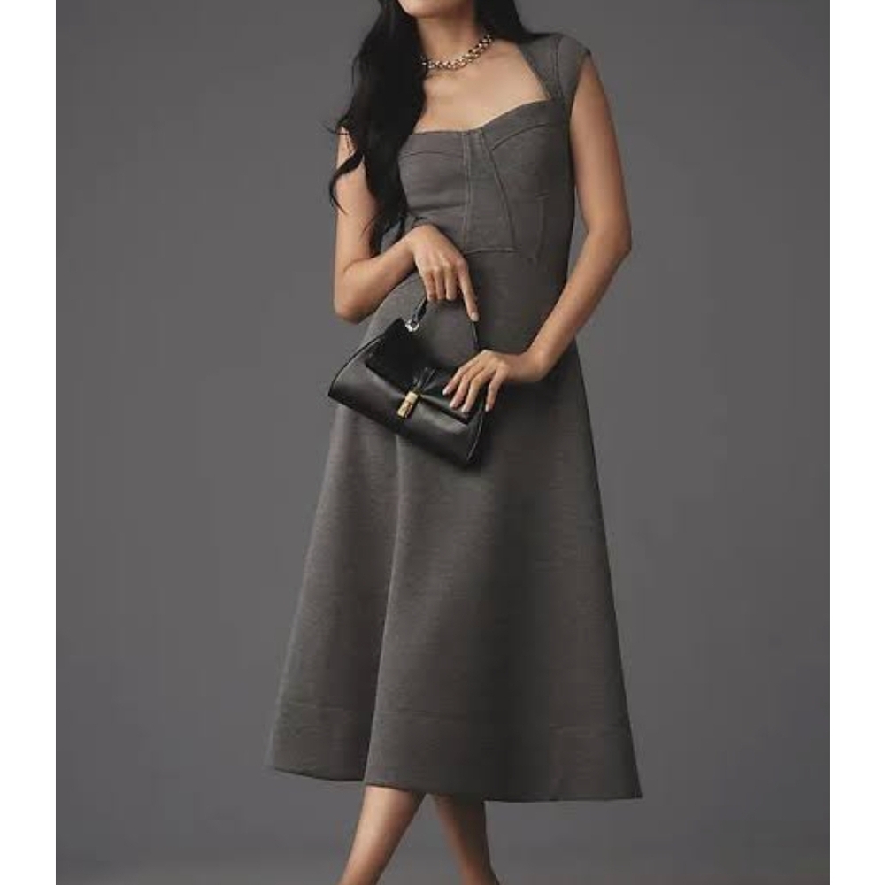 Anthropologie Heathered Sweetheart Scuba Midi Dress In Grey